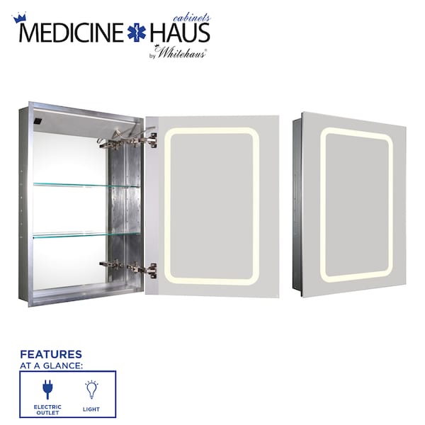 Whitehaus Recessed Sgl Mirrored Door Medicine Cabinet W/ Outlet And Led Power Di WHKAL7055-I - main